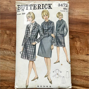 Vintage 1960s Butterick 3472 Sewing Pattern Size SM 14 Jacket Shirt Top COMPLETE